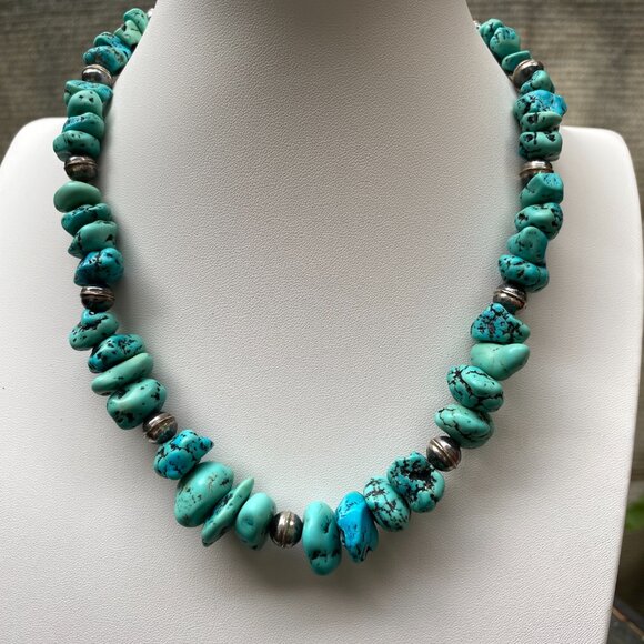 Sale💎Kingman (Old Mine) Turquoise Nugget Necklace,Robin's Egg, Sky Blue 17”Rare - Picture 1 of 10